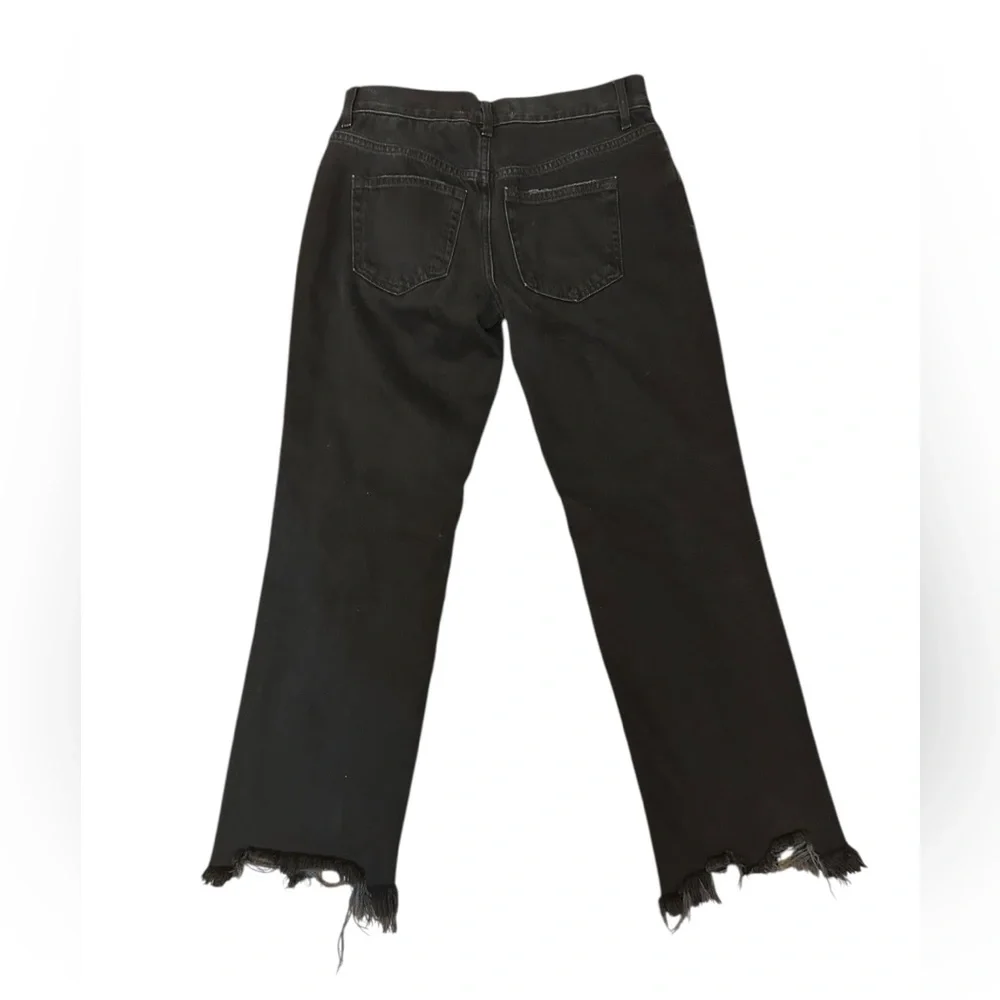 Free People Maggie Distressed Straight Leg Jeans In Washed Black Size 25